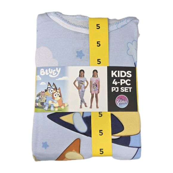 Bluey Girls 4-pc Pajama Set Cotton Size 5 Glitter Accents - Picture 8 of 12